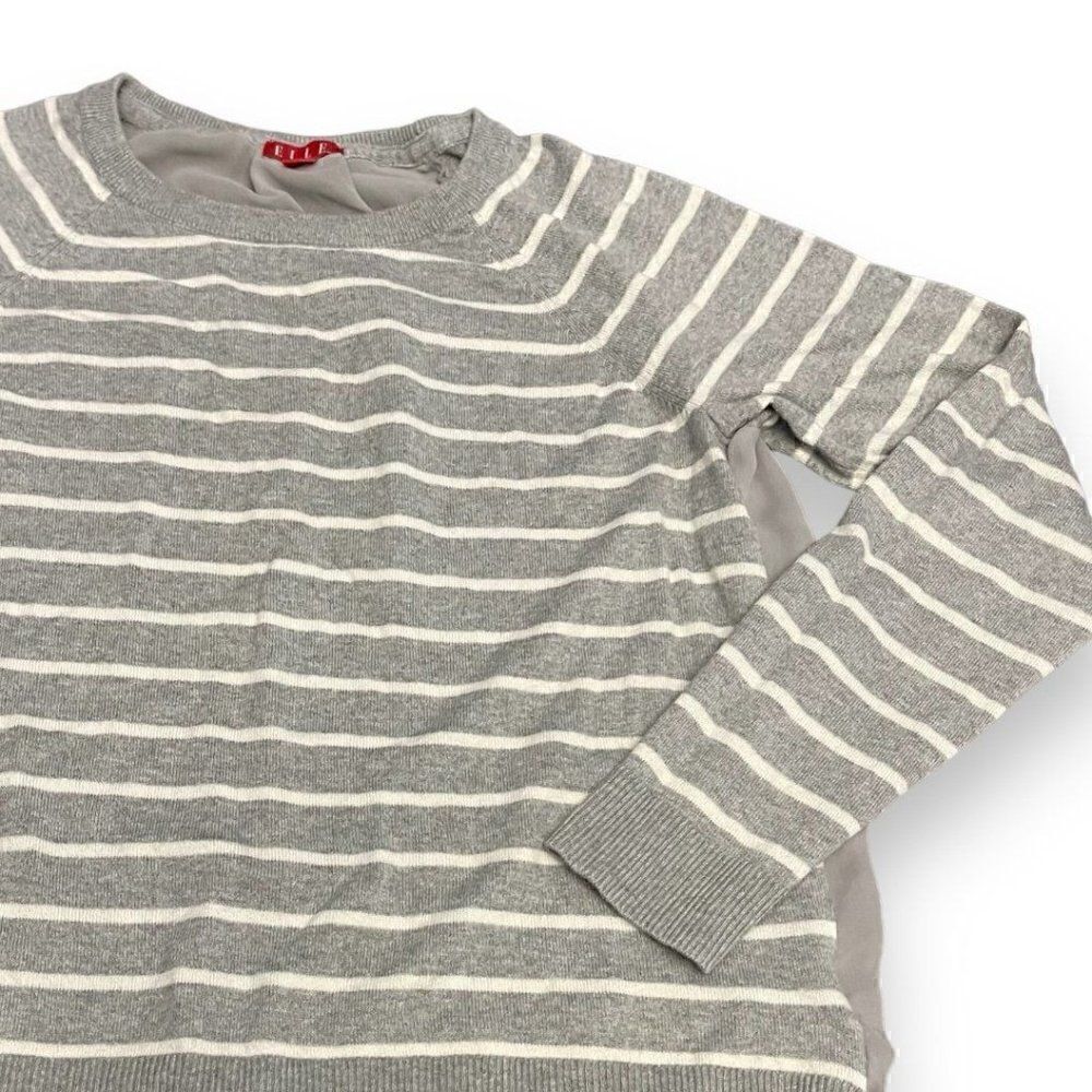 Elle Solid Back Stripes Front Lightweight Sweater - Picture 2 of 10